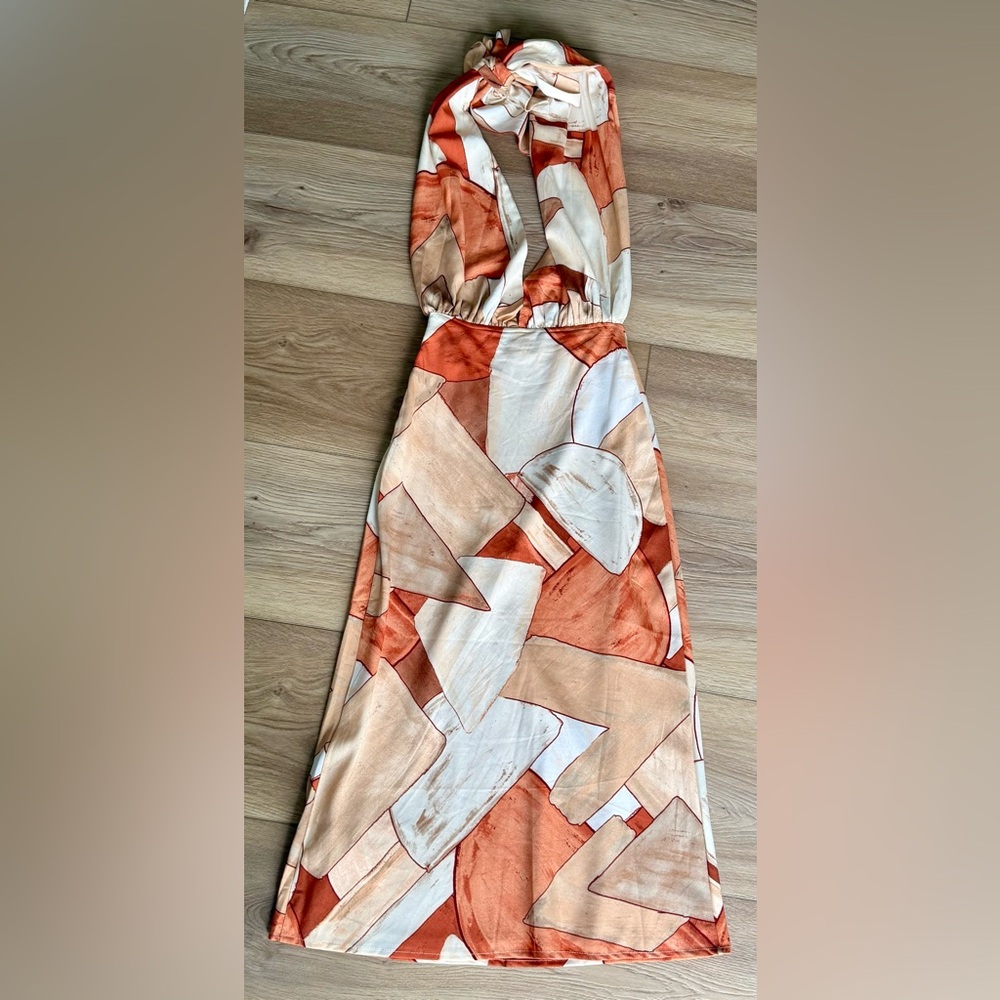 Strapless Dress in Orange and Cream